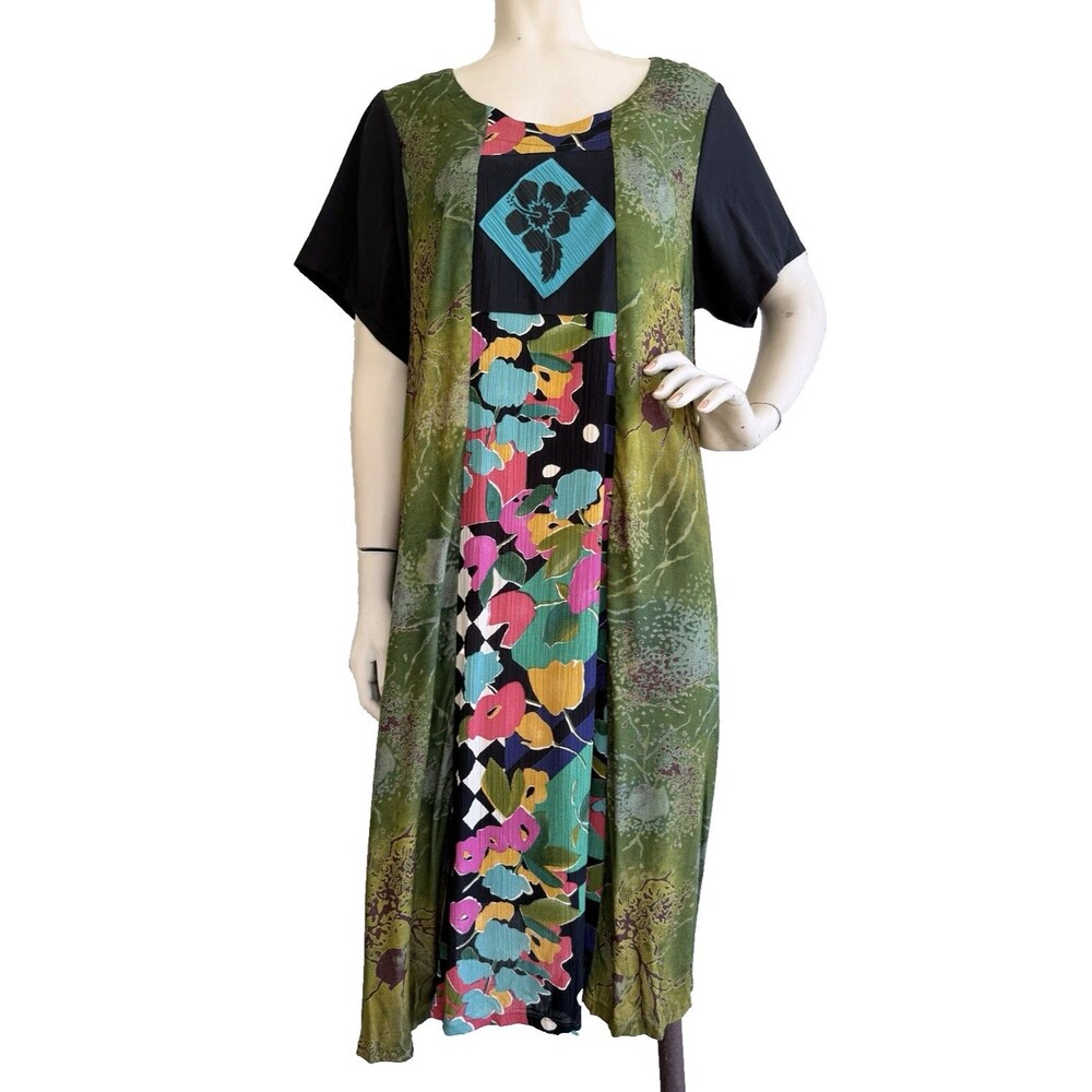 LISA MARU Vintage Hawaiian Aloha Midi Dress Muumuu Art to Wear Colorful Size L